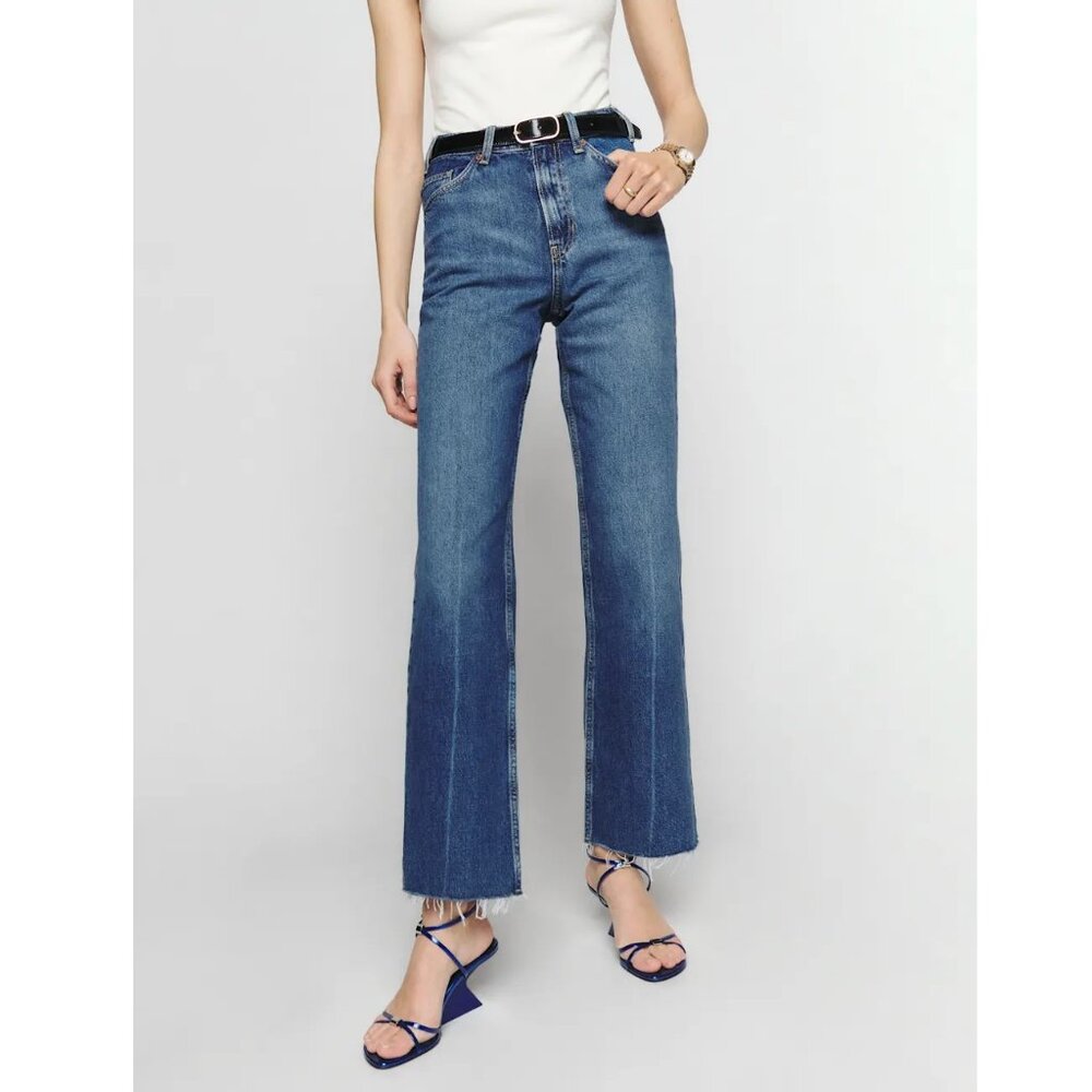 Reformation Hill Mid Rise Kick Flare Jeans 30" / Size 29 / Araceli Blue Relaxed - Picture 2 of 11